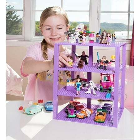 Strictly Briks Classic Baseplates 10" x 10" Brik Tower 100% Compatible with All Major Brands | Building Bricks for Towers and More | 4 Lavender Stackable Baseplates & 30 Stackers