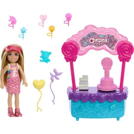 Barbie Chelsea Doll & Lollipop Stand, 10-Piece Toy Playset with Accessories