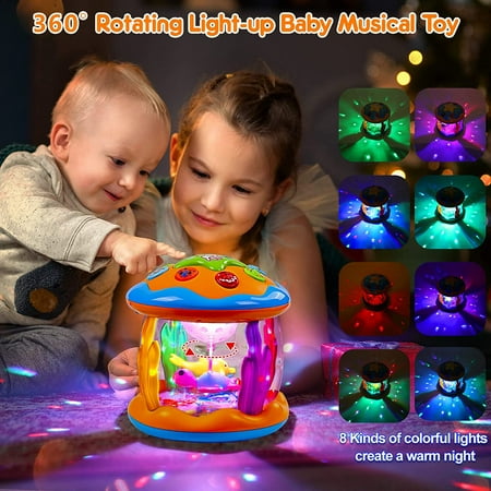 Baby Toys 6 to 12 Months, Educational Learning Toys Rotating Projector Drum with Melodies , Musical Light up Toys for Toddlers 1 2 3+ Year Old Boys Girls Baby Gifts