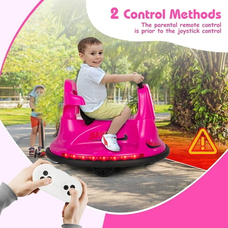 Infans 12V Bumper Car for Kids Toddlers Electric Ride On Car Vehicle w/ 360° Spin Pink