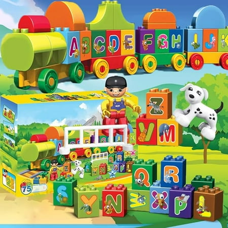 Alphabet Train Building Toy(75 Piece), Stacking Blocks ABC Letters Learning Toy for Toddlers, Educational Toy for Boys Girls Age 3 4 5, Large Building Block Compatible with All Major Brands