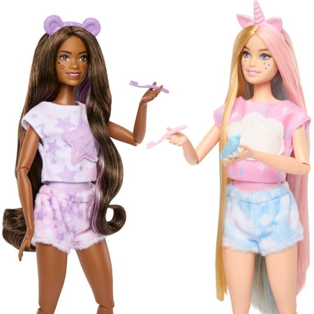 Barbie Cutie Reveal Slumber Party Gift Set with 2 Dolls & 2 Pets, 35+ Surprises, Cozy Cute Tees