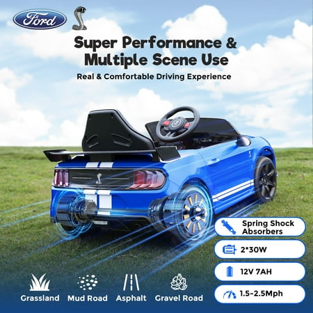 FUNTOK Licensed Ford Mustang GT500 12V 7AH Kids Electric Ride on Car Toy,16" Seater Battery Powered Car Truck with Remote Control,Bluetooth,3 Speeds,LED Headlight,Music Player & Spring Suspension