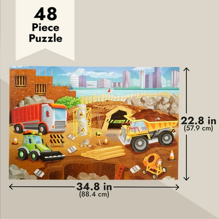 48 Piece Giant Construction Jigsaw Puzzle for Kids Ages 3-5 and 4-8, Jumbo Floor Puzzle for Toddler Preschool Learning (2 x 3 Feet)