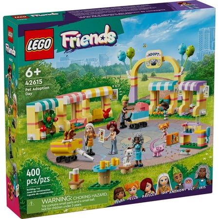 LEGO Friends Pet Adoption Day Toy, Animal Set, Pretend Play, Gift Idea for Kids, Girls and Boys Aged 6 Years and Up, with 7 Characters and 5 Animal Figures, Hedgehog, Hamster, Pig and More, 42615