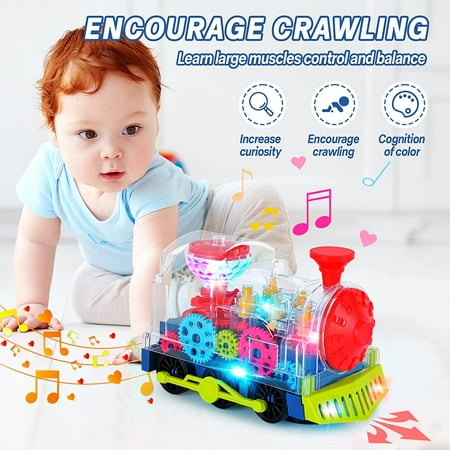 Ludolm Baby Toys, Tummy Time Toys for Kids with Electronic Light & Sound Music Electric Gear Train Toys for Toddlers Early Educational Crawling Toys for Boys Girls Infant Birthday