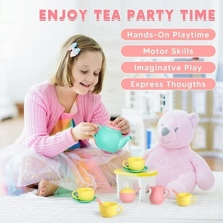 JOYIN Pretend Play Tea Party Set,Mini Kitchen for Kids Unisex Gifts