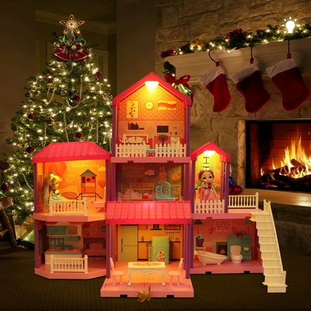 Hot Bee 36 inch Dollhouse Playset Girl Toys, 11 Rooms with Doll Toy Figures Toddler Playhouse Christmas Birthday Gifts for 3 4 5 6 7 Year Old Girls