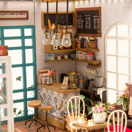 ROKR DIY Dollhouse Kit Miniature Kits with Accessories and Furniture for Adults Girls Birthday Gifts(Coffee House)