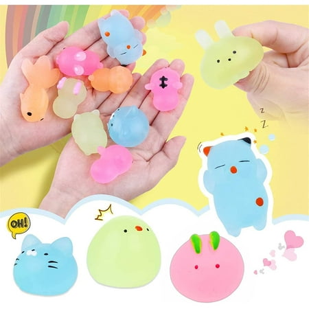 Springcorner 20Pcs Mochi Squishy Toys Glow in The Dark, Cute Mini Animals Stress Toys Party Favors Squishies Toys Birthday Gift for Girls and Boys