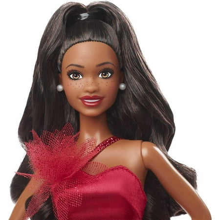 Barbie Signature 2022 Collectible Holiday Doll with Dark Brown Hair & Poinsettia Gown