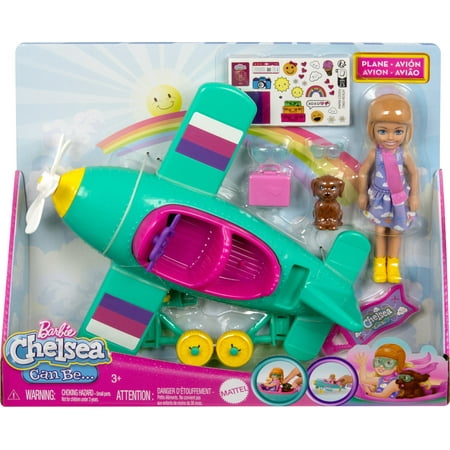 Barbie Chelsea Can Be... Plane Doll & Playset, 2-Seater Aircraft with Spinning Propellor & 7 Accessories