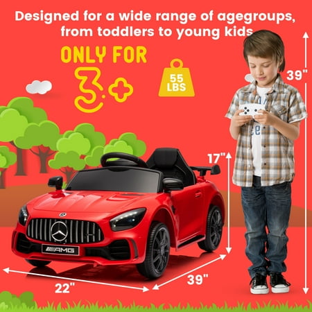 Seizeen 12V Kids Ride On Cars Battery Powered, Benz-GTR Ride on Toy w/ Remote Control, 3 Speeds, Music Player, Ride On Cars for Kids As Best Gift for Girls Boys, Red