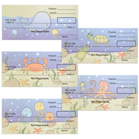 150 Sheets Fake Checkbook for Kids Learning with Pretend Deposit Slip and Check Register for Play School Supplies, Ocean Themed