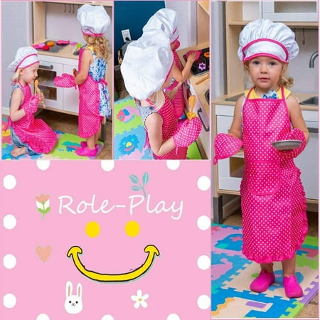 11Pcs Kids Chef Set, Kitchen Cooking and Baking Kits, Pretend Play Dress Up Role Play Toys, Includes Apron, Chef Hat, Oven Mitt, Wooden Spoon, Cookie Cutters, Rolling Pin for Girls Birthday Xmas Gift