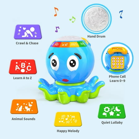 Wanonoo Blue Crawling Baby Toys for 12-18 Months, Early Learning Educational Toy with Light & Sound, Musical Toys for Toddlers, Birthday Toys for 1 Year Old Boy