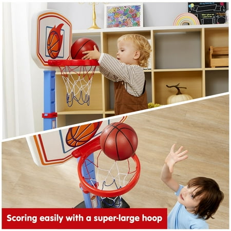 SYNCFUN Toddler Basketball Hoop, Indoor Basketball Game Set for Kids 1-3, Adjustable Kids Basketball Goal With 4 Balls for Indoor Outdoor Play