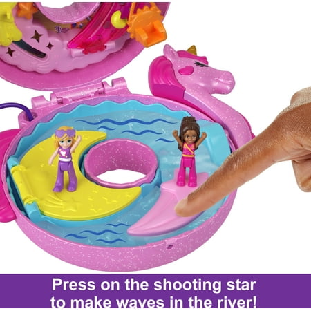 Polly Pocket Sparkle Cove Adventure Unicorn Floatie Compact Playset with 2 Micro Dolls