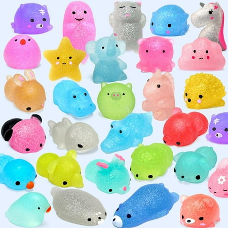 ORWINE Squishies 28pcs Mochi Squishys Toys 2nd Generation Party Favors for Kids Birthday Gift for Girl Boy Glitter Mini Squishy Mochi Animal Squishies Toy Xmas Gift for Kid Adult, R