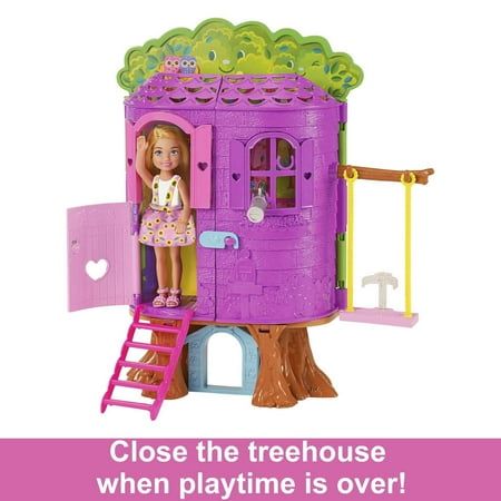 Chelsea Barbie Doll and Treehouse Playset with Pet Puppy, Furniture, Slide and Accessories