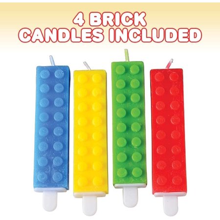 ArtCreativity Brick Candles Building Block Themed Birthday Cake, Pack of 4