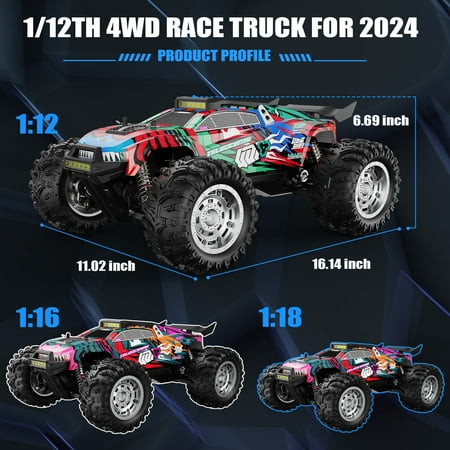 AUOSHI 1:12 Brushless RC Cars for Adults with Independent ESP, 80+KM/H(50MPH) Top Speed 4X4 Hobby Off-Road RC Truck,Oil Filled Shocks Remote Control Truck for Boys