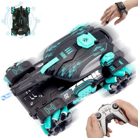 Tyethy RC Cars Gesture Sensing RC Stunt Car for Kids, Remote Control Truck Tank Shooting Water Bombs with Lights Music for Boys Ages 5+, Blue