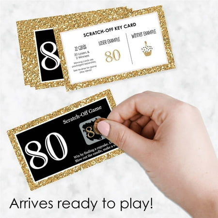 Big Dot of Happiness Adult 80th Birthday - Gold - Birthday Party Game Scratch Off Cards - 22 Count