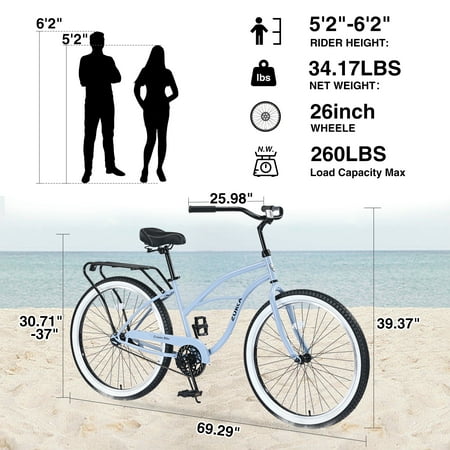 Aukfa 26" Cruiser Bike, Single Speed Bicycle Hybrid Bikes for Women Girls Ladies,Blue