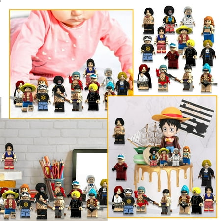 16 Pcs Collectible One Piece Minifigures Building Blocks Toys, Anime Action Figures Assemble Building Kits for Boys Fans Gifts Cake Decorations