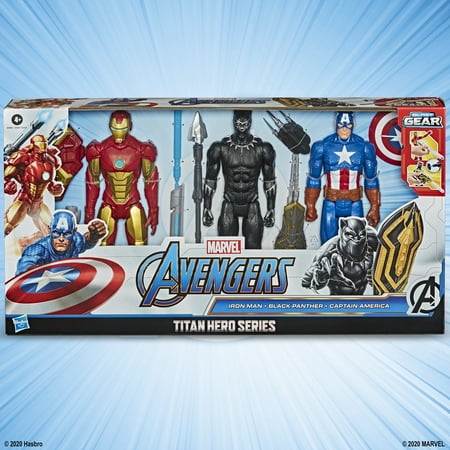 Marvel: Avengers Titan Hero Series Captain America, Black Panther, and Iron Man Kids Toy Action Figure Set for Boys and Girls Ages 4 5 6 7 8 and Up (12”)