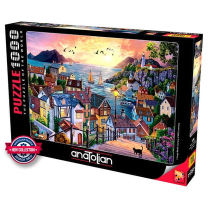 Anatolian Puzzle - Coastal Town at Sunset - 1000 Piece Jigsaw Puzzle #1098, Multicolor