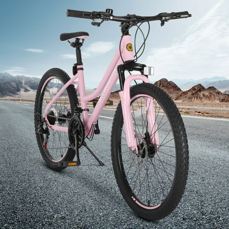 Youth/Adult Mountain Bike, 24 inch Womens Bicycles, Bicicletas Para Mujer for Teenagers Girls, Women MTB with Shimano 21 Speed Grip Shiter and Dual Hand Brakes, Pink