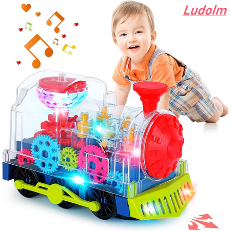 Ludolm Baby Toys, Tummy Time Toys for Kids with Electronic Light & Sound Music Electric Gear Train Toys for Toddlers Early Educational Crawling Toys for Boys Girls Infant Birthday