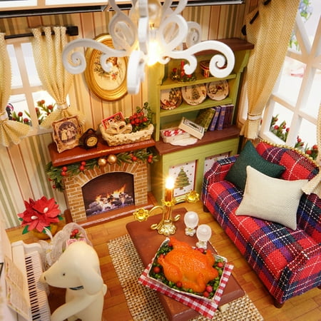 Arealer DIY Christmas Miniature Dollhouse Kit Realistic 3D Wooden House Room Craft with Furniture 's Day Birthday Gift Christmas Decoration