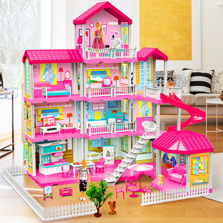 Absoke Toy for Girls 3-14 Year Old, Doll House Plus 325 Pcs 4 Stories Christmas Gift(Pink)