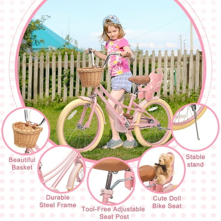 XJD Girls Bike for 7-12 Years Old Toddlers and Kids,20 Inch Kids Bike with Basket and Bell Training Wheels, Adjustable Seat Handlebar Height