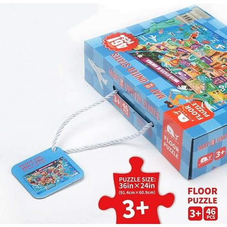 Ideal Floor Puzzle of the USA Map for Kids Age3+, 46pieces, 24inx36in