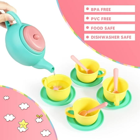 JOYIN Pretend Play Tea Party Set,Mini Kitchen for Kids Unisex Gifts