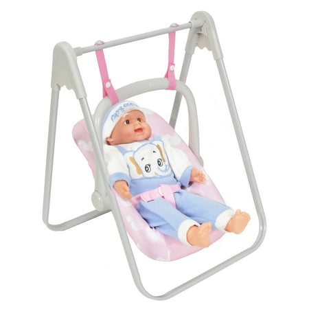 Yexmas 2 in 1 Baby Doll Swing and Portable Carrier Seat for 18 inch Dolls ,Gift for Boys & girls Pink