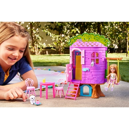 Chelsea Barbie Doll and Treehouse Playset with Pet Puppy, Furniture, Slide and Accessories