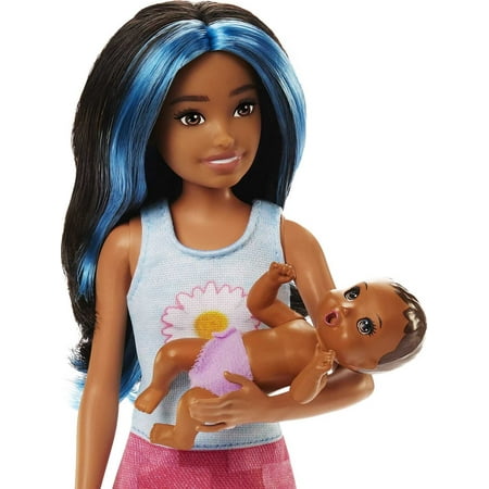 Barbie Skipper Babysitters Inc Bedtime Set, Brunette Doll, Sleepy Baby Doll, Crib & Accessories