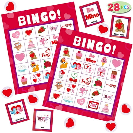 JOYIN Valentines Day Bingo Game Cards (5 ) – 28 Players for Kids Party Card Games, School Classroom Games, Love Party Favors Supplies, Family Activity