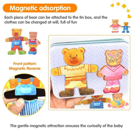 SHELLTON 36Pcs Magnetic Wooden Jigsaw, Bear Family Dress-Up Jigsaw Puzzles, Bear Change Clothes Games Toy for 3-6 Years Old Boys and Girls (Papa bear)