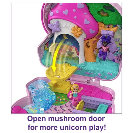 Polly Pocket Unicorn Tea Party Compact Playset with 2 Micro Dolls & Accessories, Travel Toys