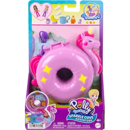 Polly Pocket Sparkle Cove Adventure Unicorn Floatie Compact Playset with 2 Micro Dolls