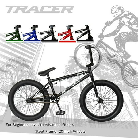 TRACER Edge 20 Inch Steel Framed Freestyle BMX Beginners Bike, Matte Black