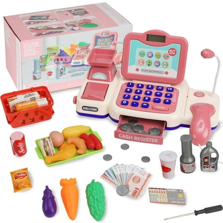 Zacro Cash Register for Kids, Pretend Play Grocery Store Cash Register with Scanner and Microphone, Children's Supermarket Cashier Gifts or Toddler Boys & Girls Age 3 4 5 6 Years Old