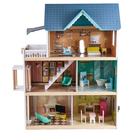 Hape Little Room Pretend Play Wooden Doll House & Furniture for Age 3 & Up