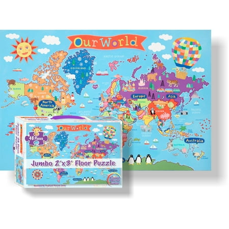 World Floor Puzzle for Kids, 24"H x 36"L, 48 Pieces